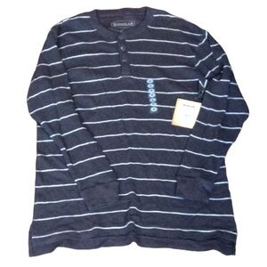 Magellan brown stripe thermal knit Henley Size Medium New